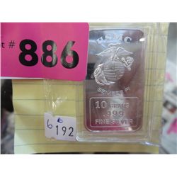 .999 Fine 10gr silver bar w/ USMC Semper Fi