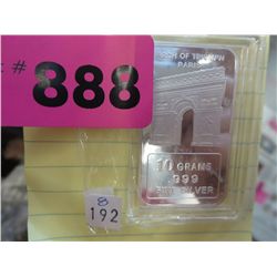 .999 Fine 10gr silver bar w/ Arch of Triumph Paris