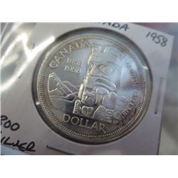 1958 Canadian silver dollar .800 silver