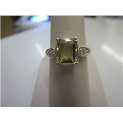 Emerald cut lemon topaz & diamond silver ring