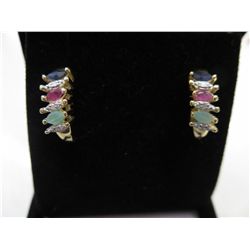 New sapphire, ruby, emerald & diamond earrings