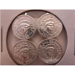4 x .999 silver bullion Statue of Liberty rounds