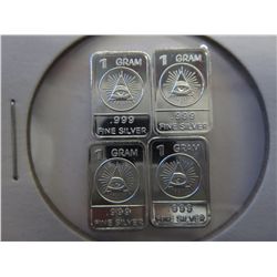 4 x .999 silver Free Mason All Seeing Eye bars