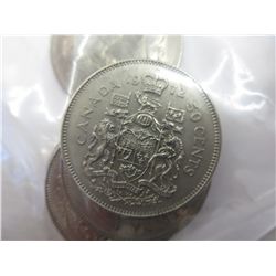 Ten old Canadian 50-cent pieces - assorted years