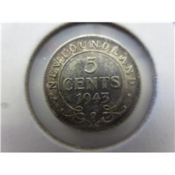 1943 5-cent silver Newfoundland piece