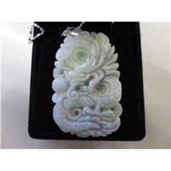 Hand carved white jade sterling silver necklace