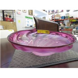 Signed & numbered glass centerpiece dish - Pink