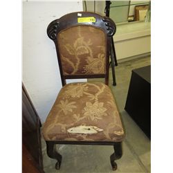 Antique wood chair - upholstered seat & back