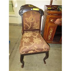 Antique wood chair - upholstered seat & back