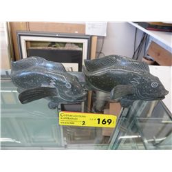 2 Carved stone koi statues