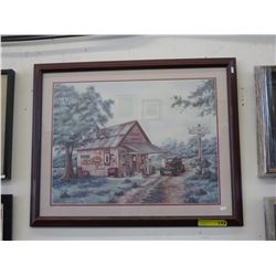 Framed print of an old gas station