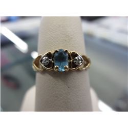 10KT yellow gold Diamond & Blue Topaz ring