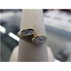 14KT yellow gold ring set with 2 clear crystals