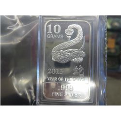 Silver Bar, 10 grams of 0.999 silver