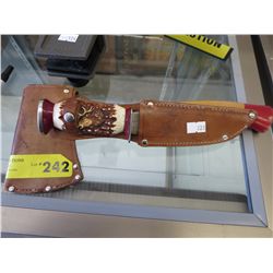 Hatchet/hunting knife set with leather sheath