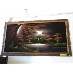 Velvet painting of a lake scene