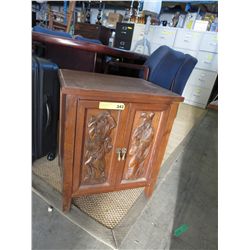 Vintage record album cabinet with carved doors