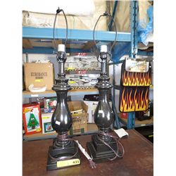 Pair of table lamps with deep brown metal bases