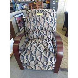 Contemporary upholstered recliner with wood arms