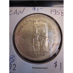 1958 CDN silver dollar, .800 silver