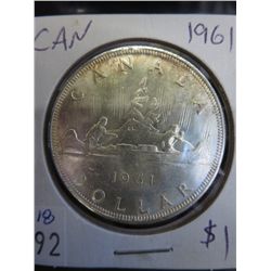 1961 CDN silver dollar, .800 silver