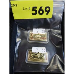 2 x 5 g Gold clad Australian bars