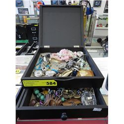 Wood jewelry box w/inset fabric painting lid