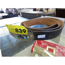 Sterling silver belt buckle with leather belt