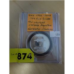 One Troy Ounce .999 Silver encased TSX Coin