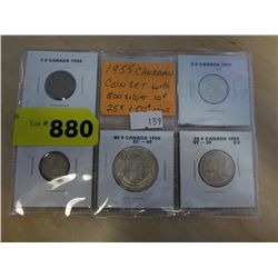 1955 CDN coin set with silver .10, .25, .50 coins