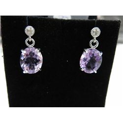 Sterling silver amethyst & diamond dangle earrings
