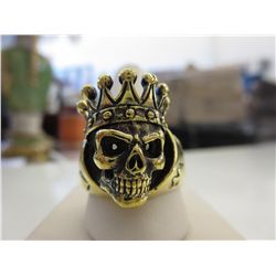 Men's cast bronze skull with crown poker ring