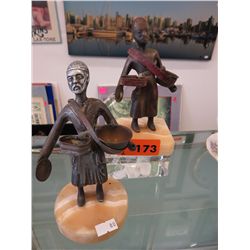 2 Vintage metal statues on marble bases