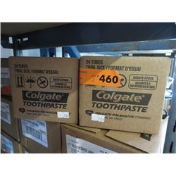 Case of trial size Colgate toothpaste