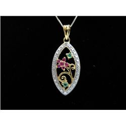 Emerald, ruby & diamond pendant