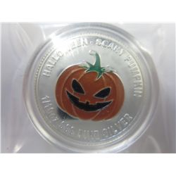 Colourized "Halloween Scary Pumpkin" silver round