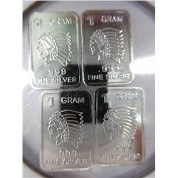 4 x .999 solid silver American Indian head bars