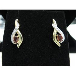Brand new silver & gold garnet & diamond earrings
