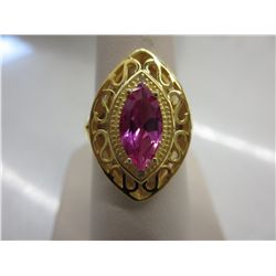 Gold & silver pink quarts & diamond ring