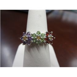 Amethyst, peridot, garnet & citrine flower ring