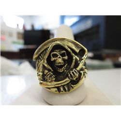 Solid cast bronze men's biker Grim Reaper ring