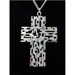 Large diamond cut cross necklace set