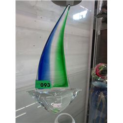 Heavy art glass ship ornament