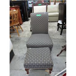 Vintage slipper chair with footstool
