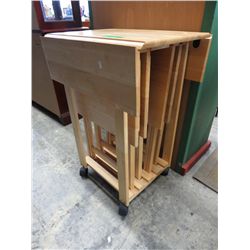 Rolling drop side table with 4 TV trays