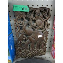 Carved wooden wall plaque-elephant motif