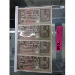 4 x WWII Nazi German Eagle & Swastika bills
