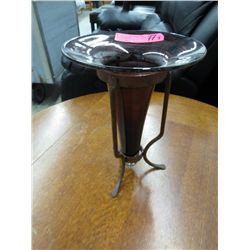 Amethyst glass vase on cast iron base - 13"