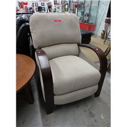 NEW - Wood armed upholstered recliner