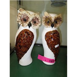 Pair of Vintage glazed ceramic Owls